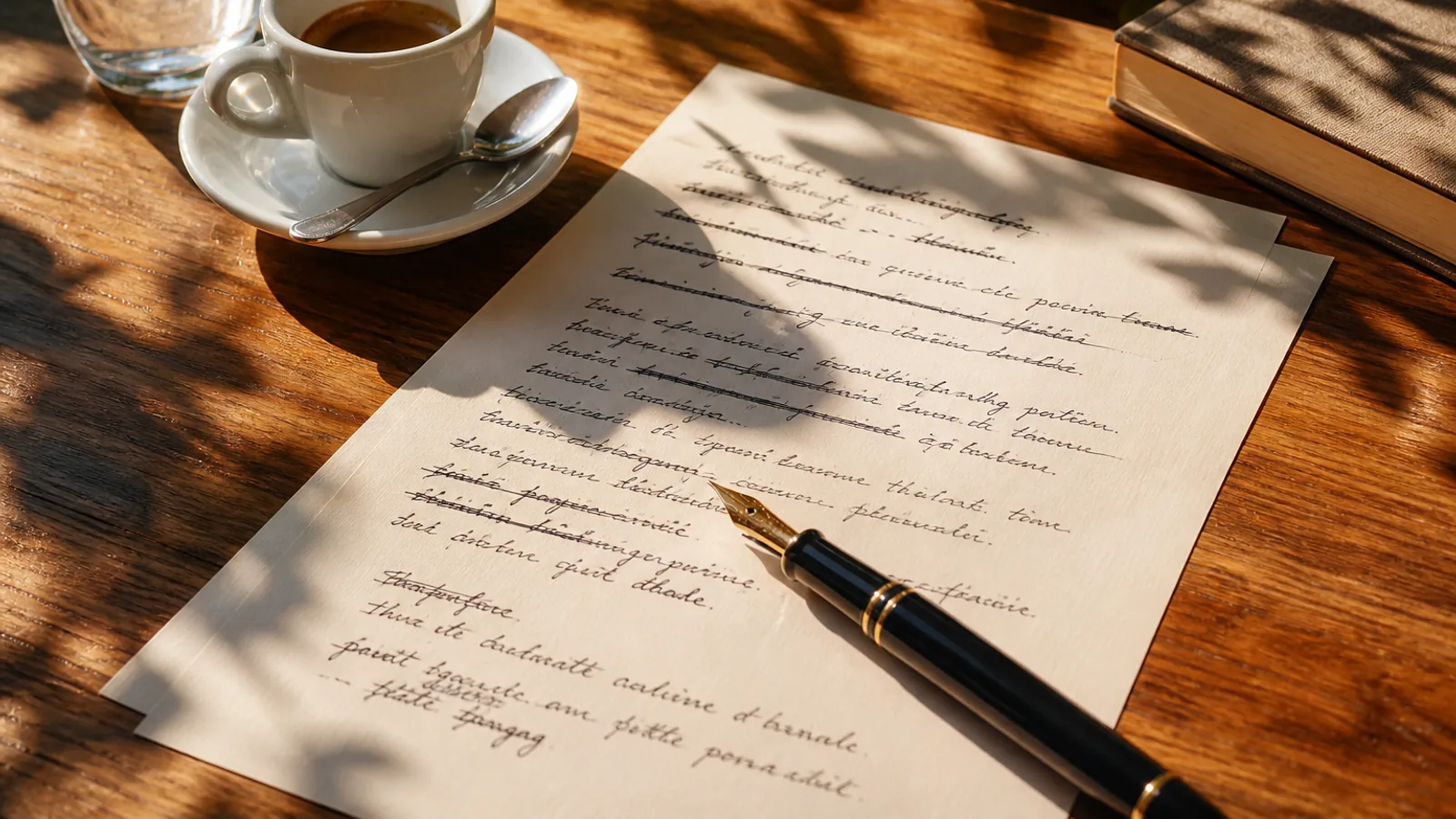 Notebook showing corrected Italian grammar exercises
