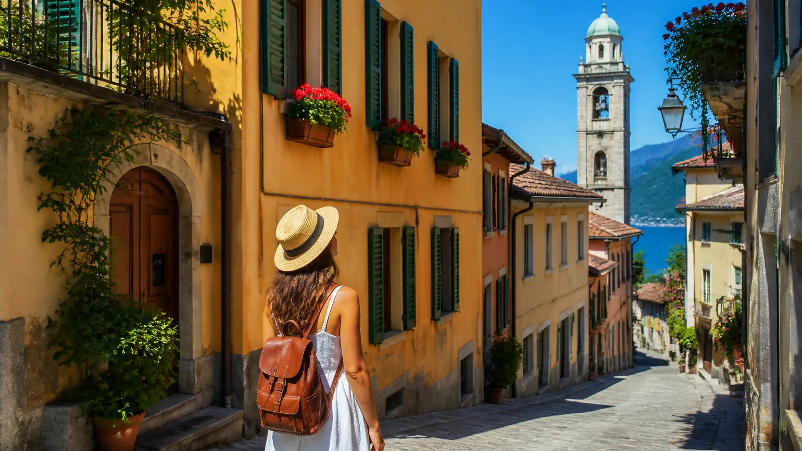 Traveler using Italian phrases at a café in Italy
