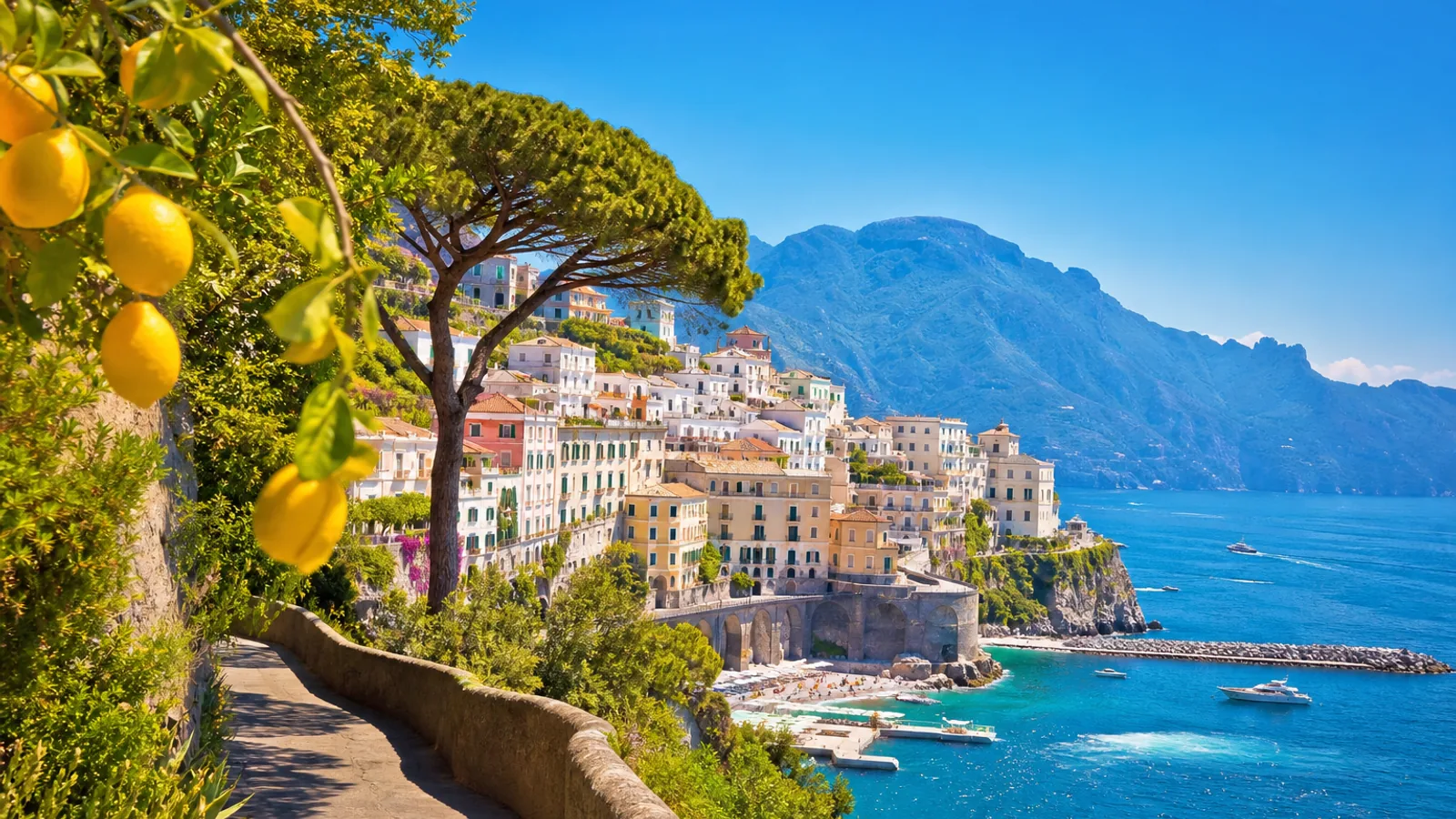 Traveler at a coastal café overlooking Naples bay and Vesuvius