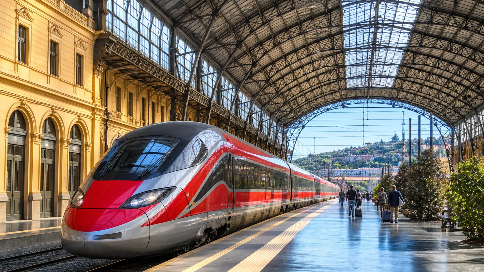 Traveler with train ticket on platform at Roma Termini station
