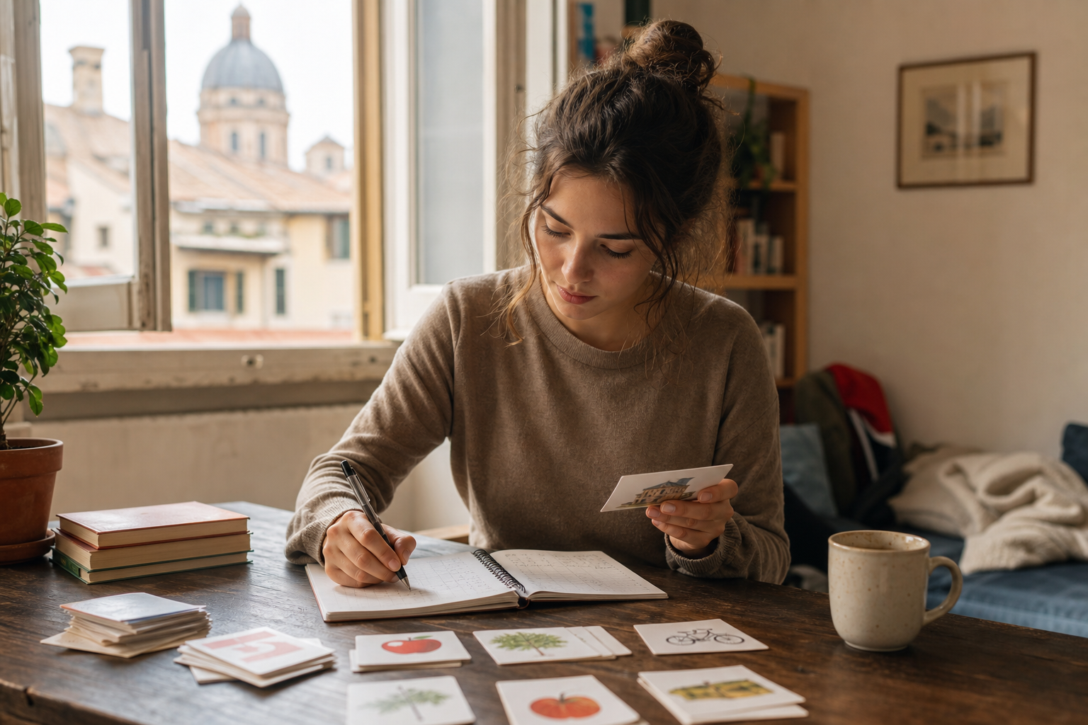 A1 Italian learner practicing basics