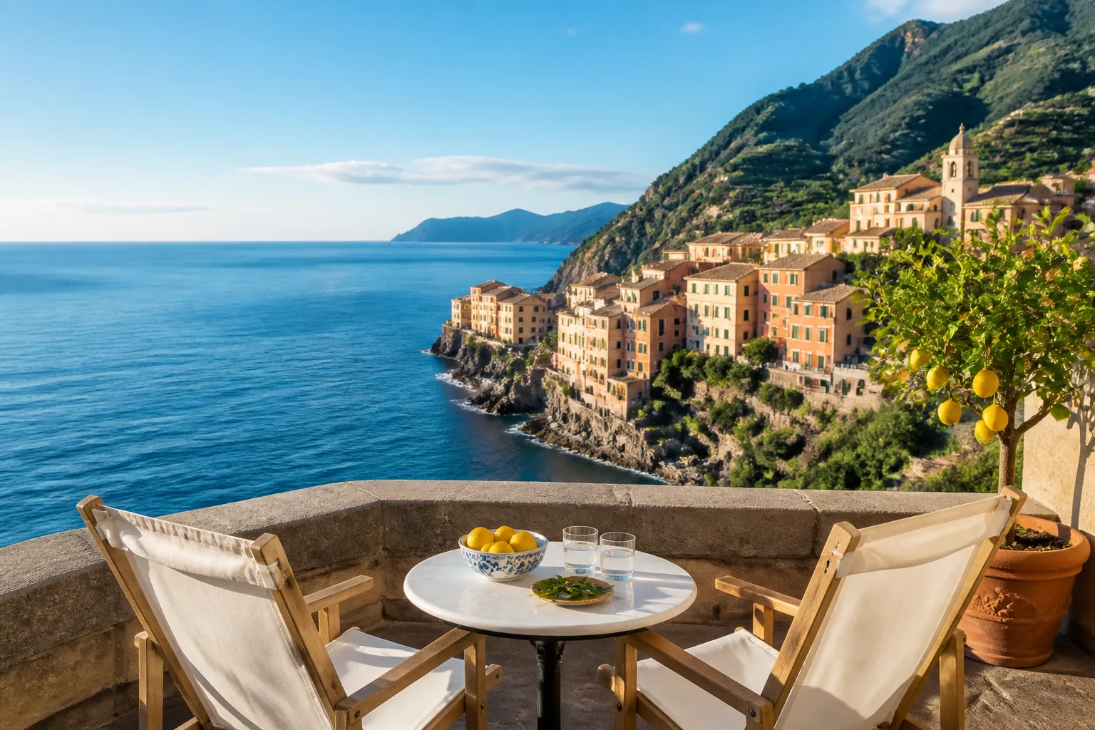 Morning terrace on the Italian coast, the destination Los Angeles Italian classes are for