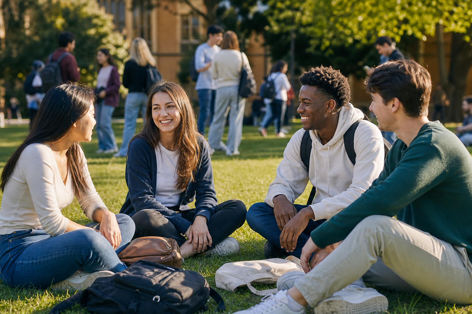 Orientation week group of international students meeting on Italian campus