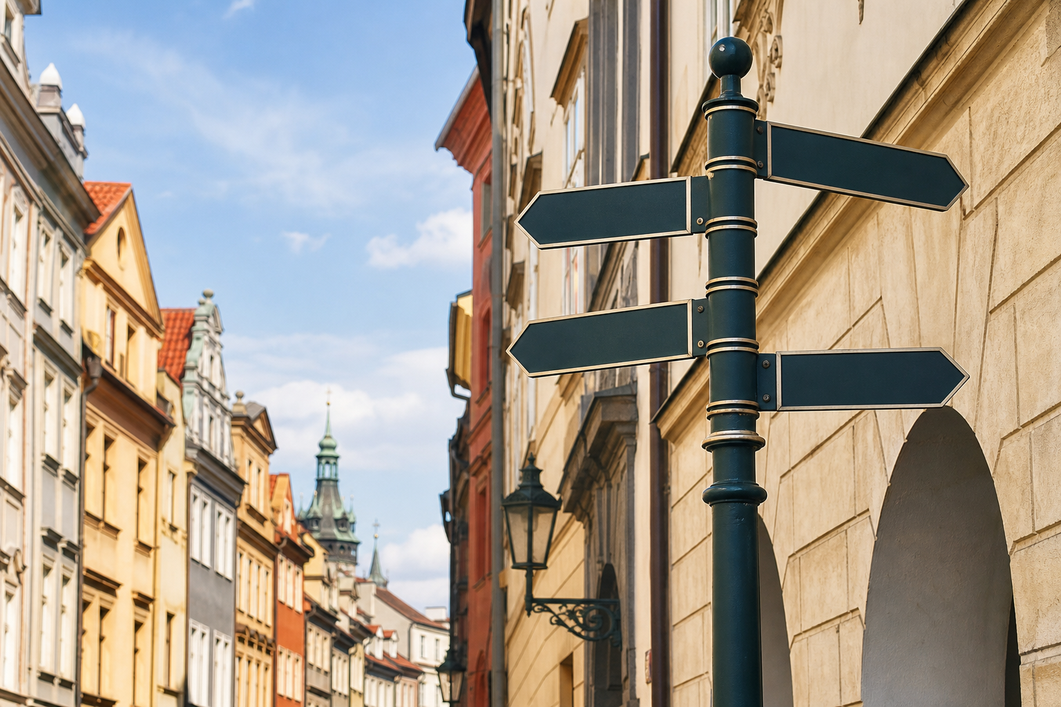 Italian street signs showing directional commands in a historic city center