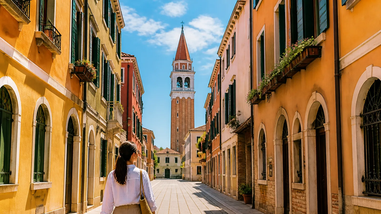Person listening to Italian podcasts on headphones while walking through Italian city streets