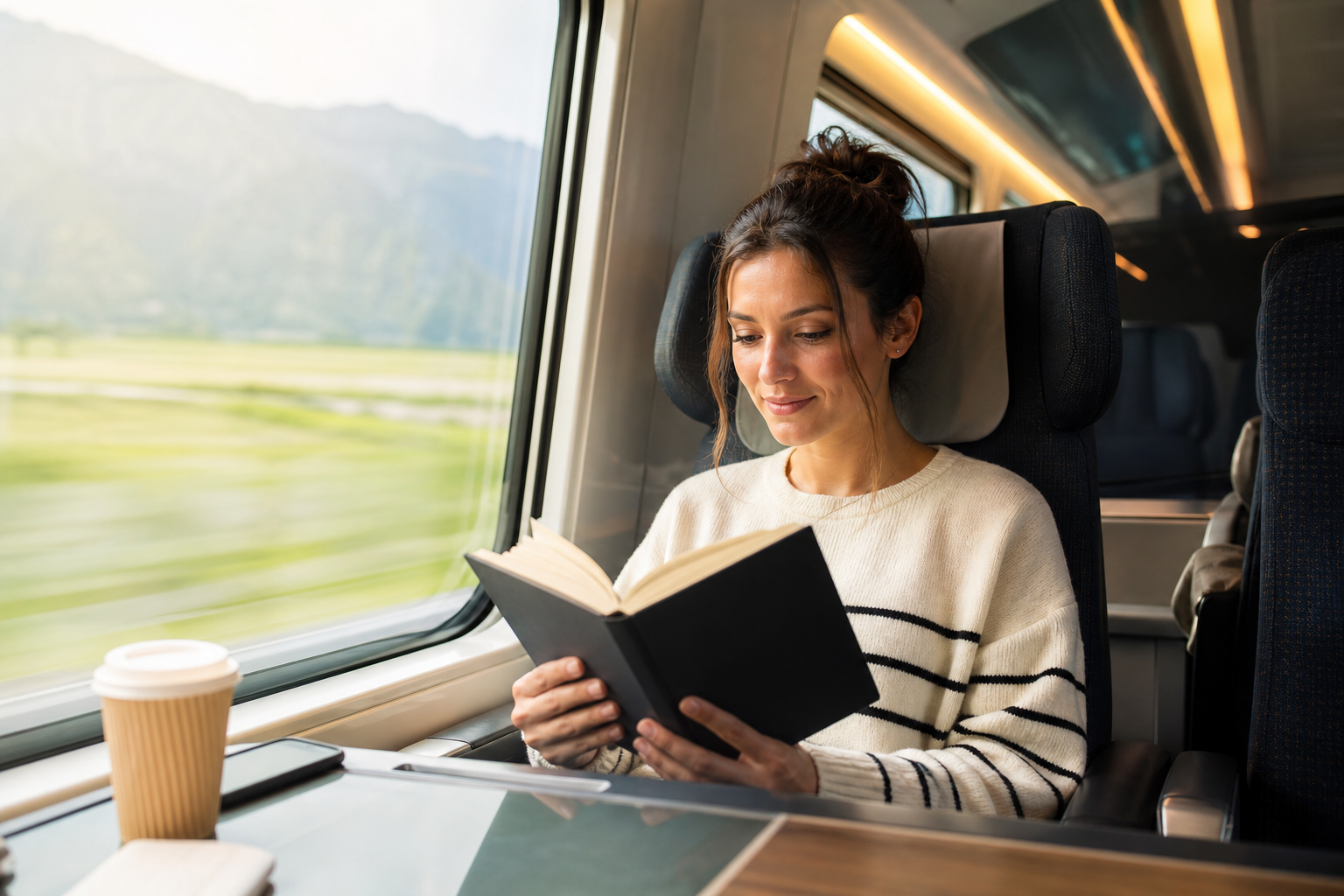 Interior of a modern Frecciarossa high-speed train in Italy