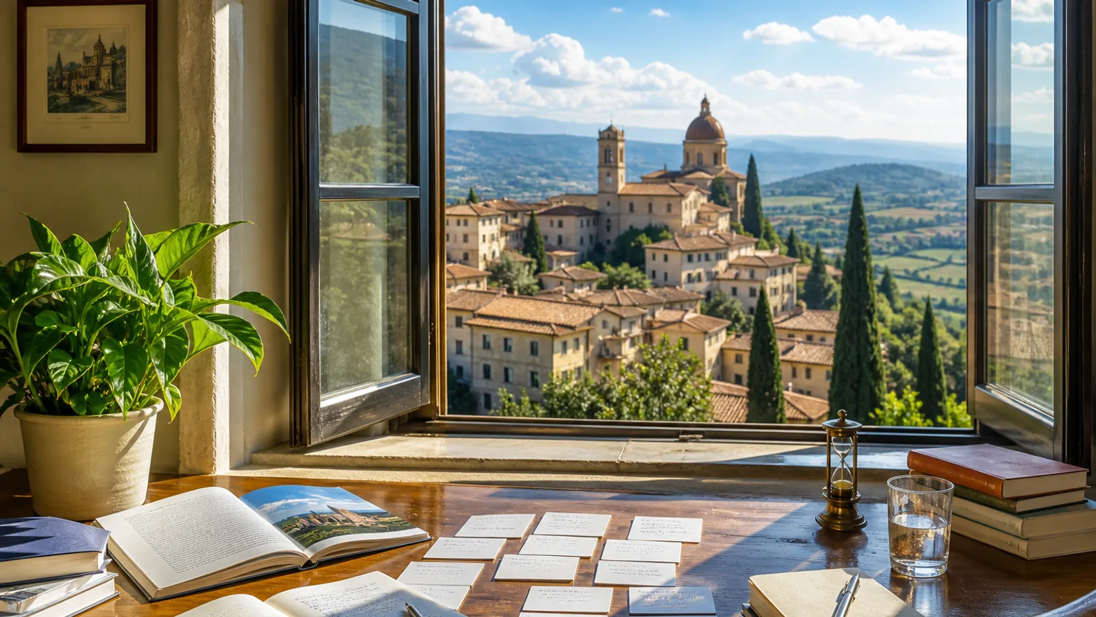 Student learning Italian fast with focused study session and live online lesson