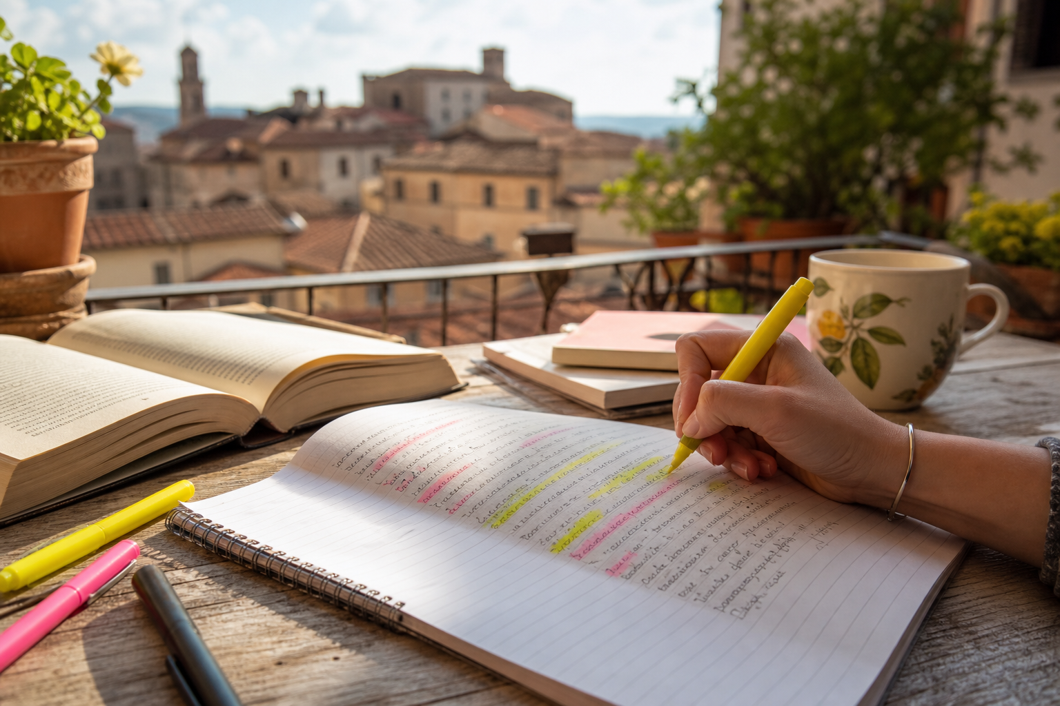 Italian short story paragraph with passato prossimo and imperfetto highlighted in different colours