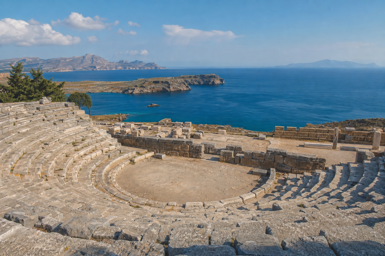 Ancient Greek theatre ruins overlooking the sea at Taormina Sicily